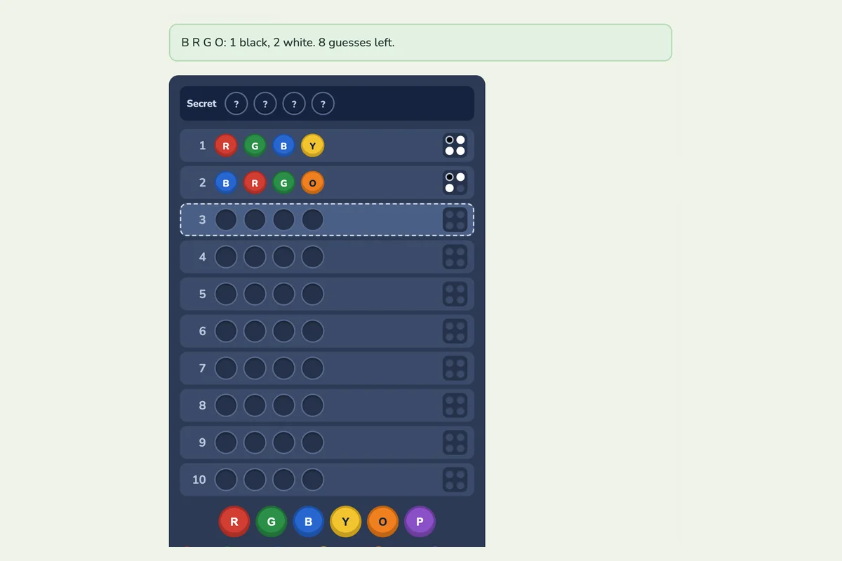 Screenshot of Codebreaker being played