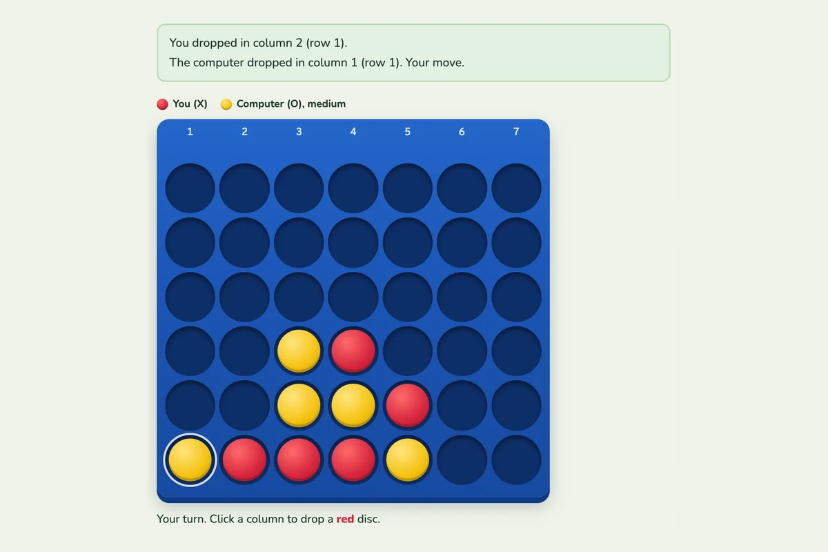 Screenshot of Four in a Row being played