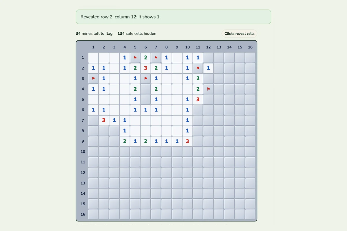 Screenshot of Minesweeper being played