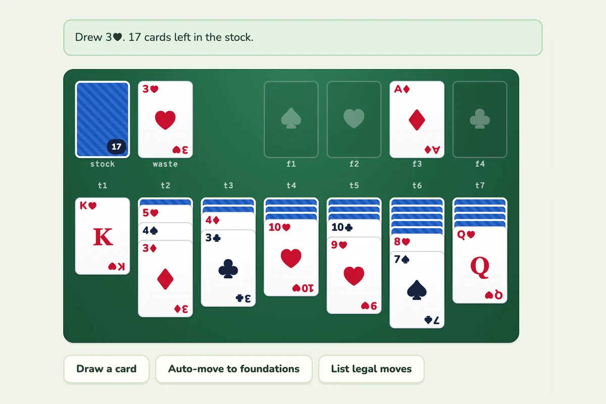 Screenshot of Solitaire being played